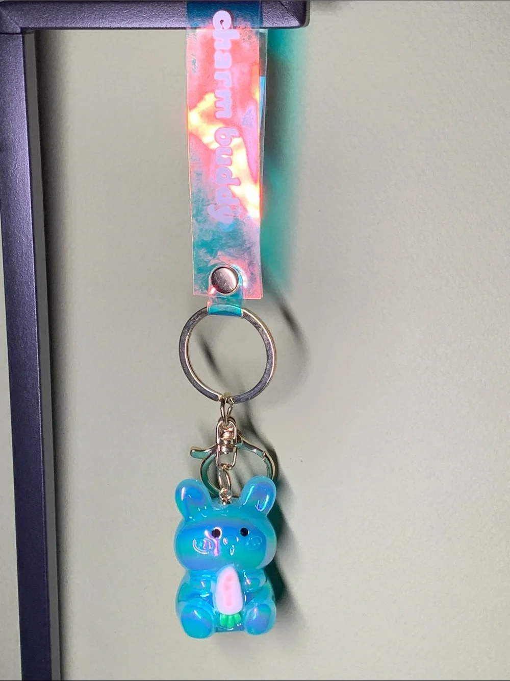 Charm Buddy Keychain - Blue Rabbit with Carrot